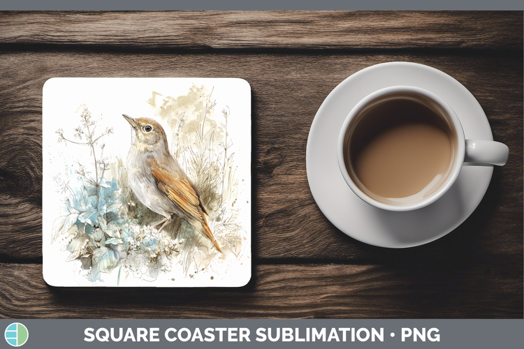 Nightingale Birds 02 Sketch Square Coaster Sublimation Desig