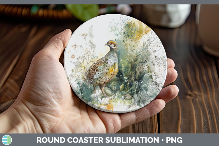 Partridge Birds 02 Sketch Round Coaster Sublimation Design
