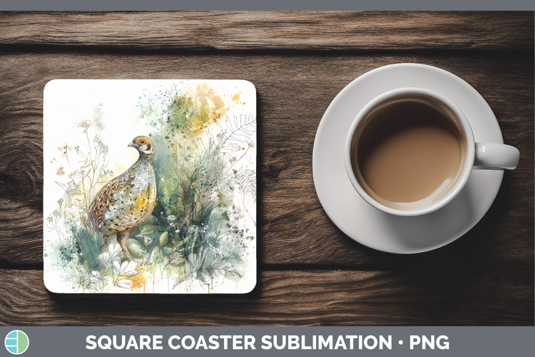 Partridge Birds 02 Sketch Square Coaster Sublimation Design