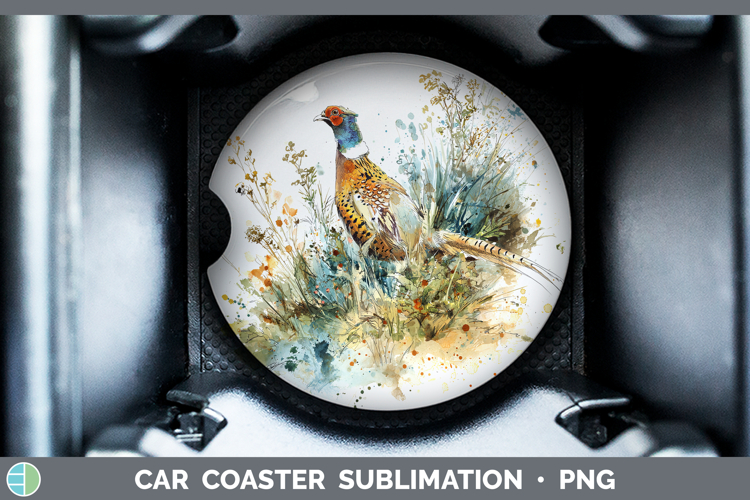 Pheasant Birds 02 Sketch Car Coaster Sublimation Design