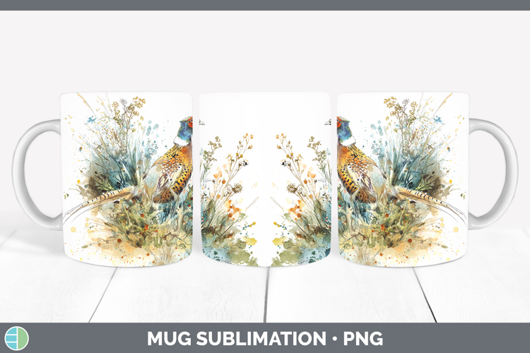 Pheasant Birds 02 Sketch Mug Wrap Sublimation Design
