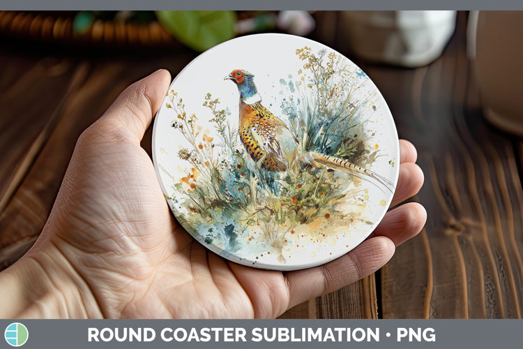 Pheasant Birds 02 Sketch Round Coaster Sublimation Design