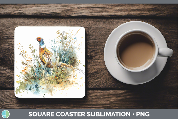 Pheasant Birds 02 Sketch Square Coaster Sublimation Design
