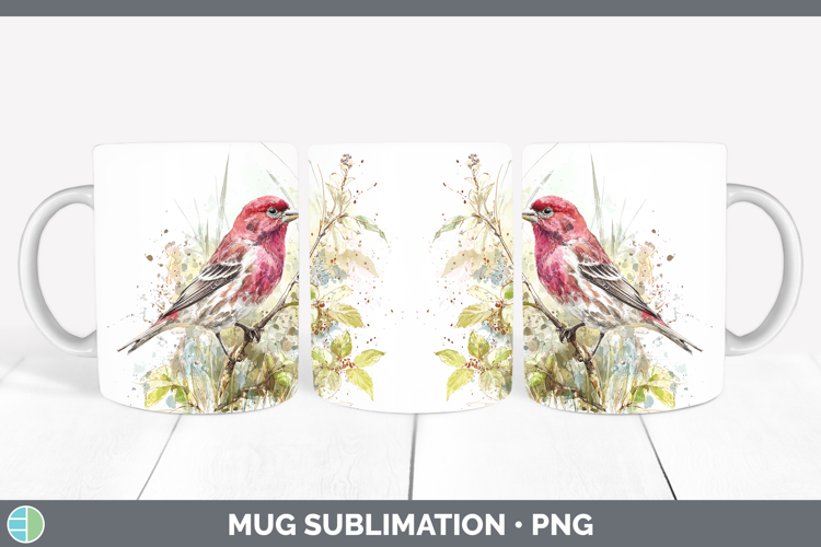 Purple Finch Birds 02 Sketch Mug Wrap Sublimation Design