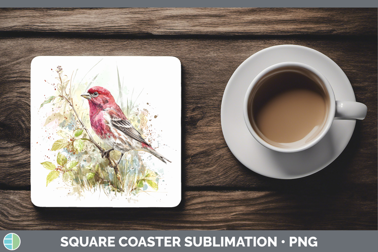 Purple Finch Birds 02 Sketch Square Coaster Sublimation Desi
