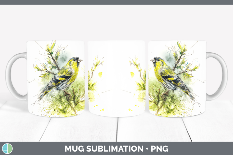Siskin Birds 02 Sketch Mug Wrap Sublimation Design