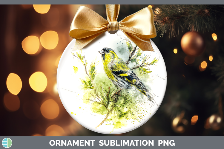 Siskin Birds 02 Sketch Ornament Sublimation Design