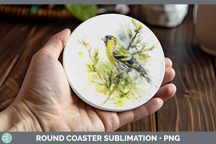 Siskin Birds 02 Sketch Round Coaster Sublimation Design