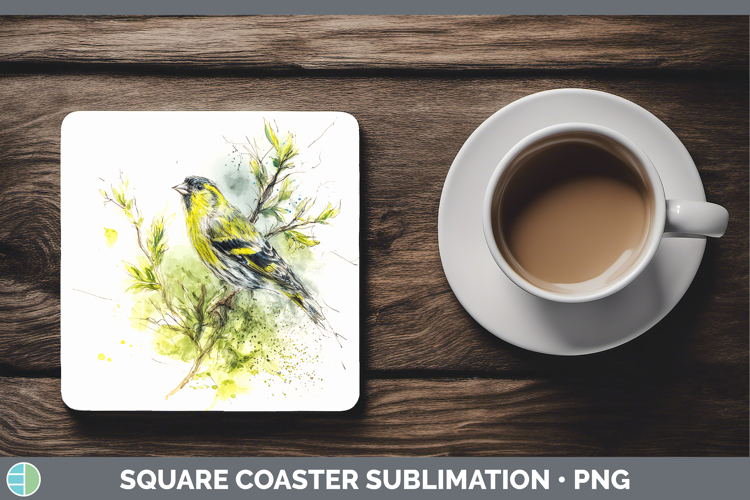 Siskin Birds 02 Sketch Square Coaster Sublimation Design