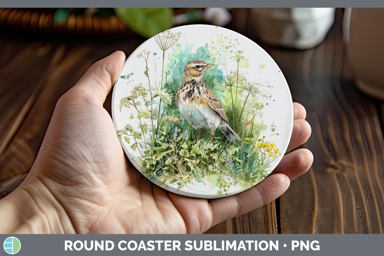 Skylark Birds 02 Sketch Round Coaster Sublimation Design