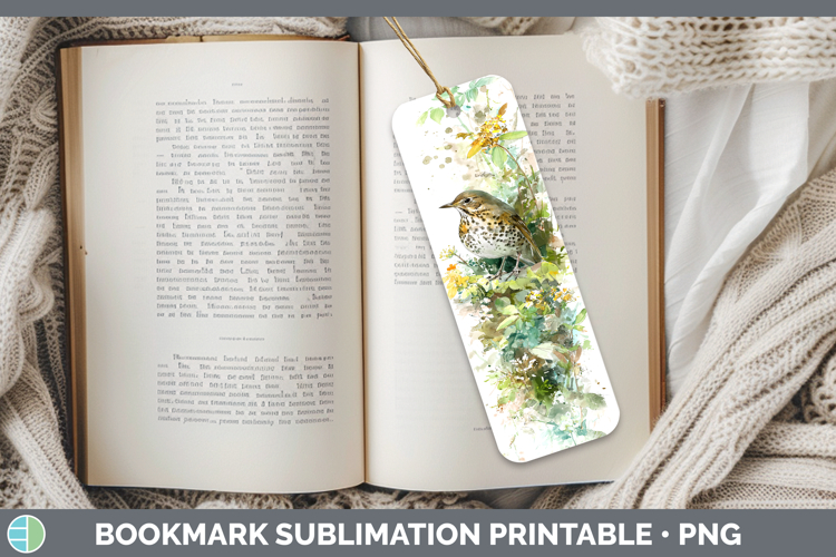 Song Thrush Birds 02 Sketch Bookmark Sublimation Design