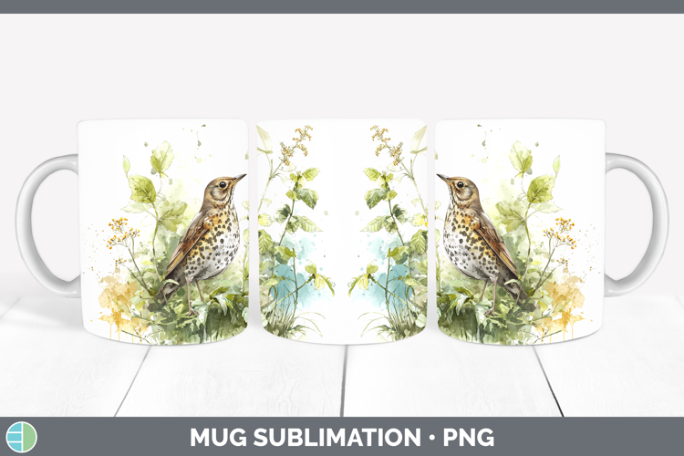 Song Thrush Birds 02 Sketch Mug Wrap Sublimation Design