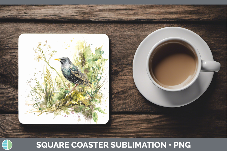 Starling Birds 02 Sketch Square Coaster Sublimation Design