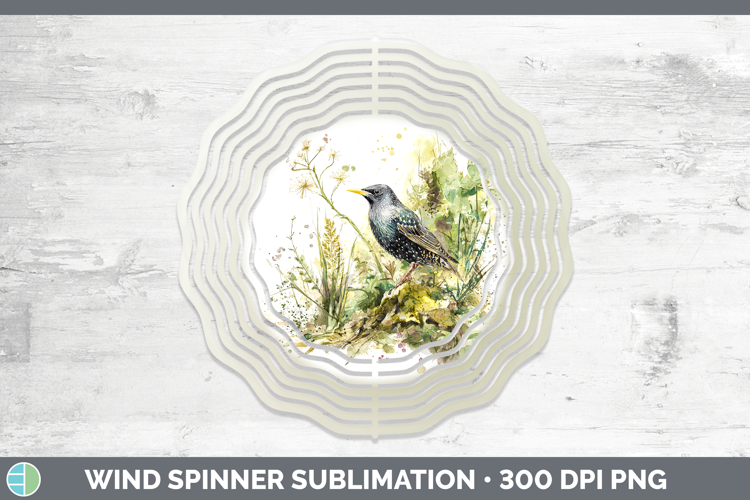 Starling Birds 02 Sketch Wind Spinner Sublimation Design