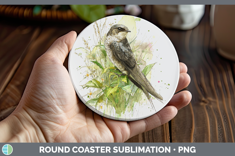 Swift Birds 02 Sketch Round Coaster Sublimation Design