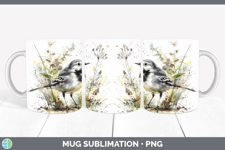 Wagtail Birds 02 Sketch Mug Wrap Sublimation Design