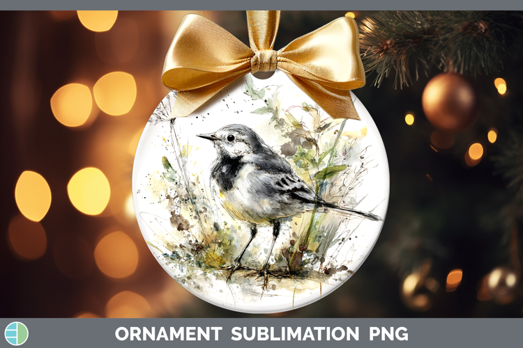 Wagtail Birds 02 Sketch Ornament Sublimation Design