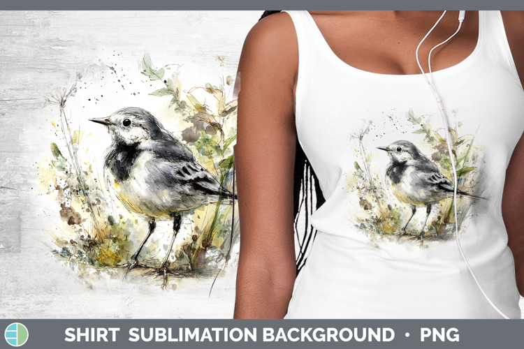 Wagtail Birds 02 Sketch Shirt Sublimation Design