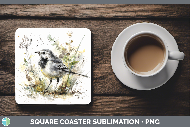 Wagtail Birds 02 Sketch Square Coaster Sublimation Design