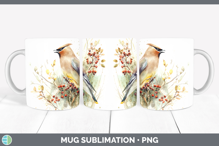 Waxwing Birds 02 Sketch Mug Wrap Sublimation Design