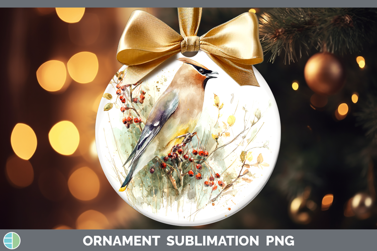 Waxwing Birds 02 Sketch Ornament Sublimation Design