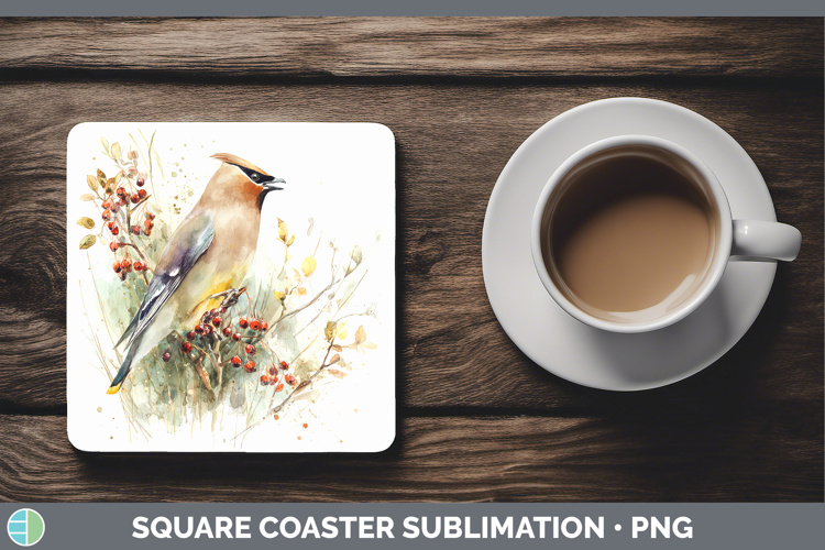 Waxwing Birds 02 Sketch Square Coaster Sublimation Design