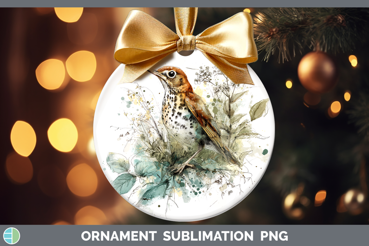 Wood Thrush Birds 02 Sketch Ornament Sublimation Design