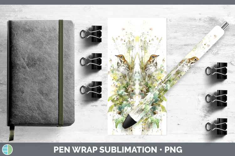 Wood Thrush Birds 02 Sketch Pen Wrap Sublimation Design