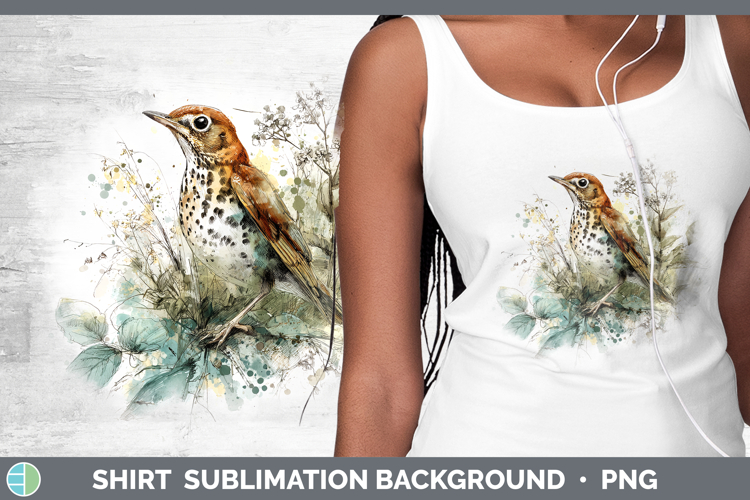 Wood Thrush Birds 02 Sketch Shirt Sublimation Design