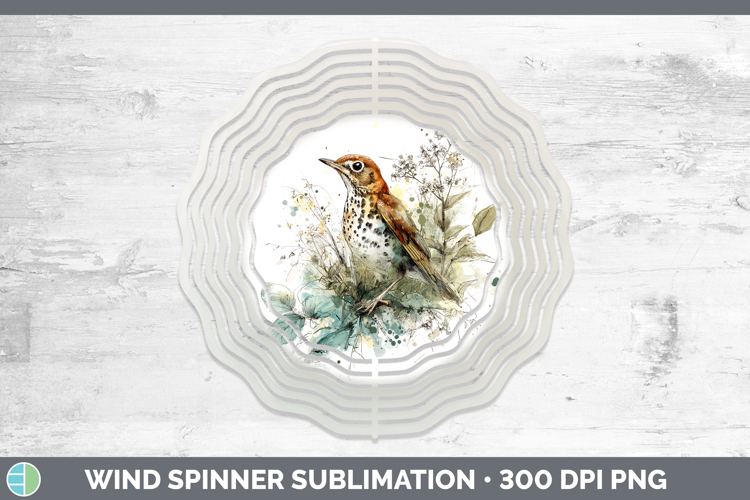 Wood Thrush Birds 02 Sketch Wind Spinner Sublimation Design