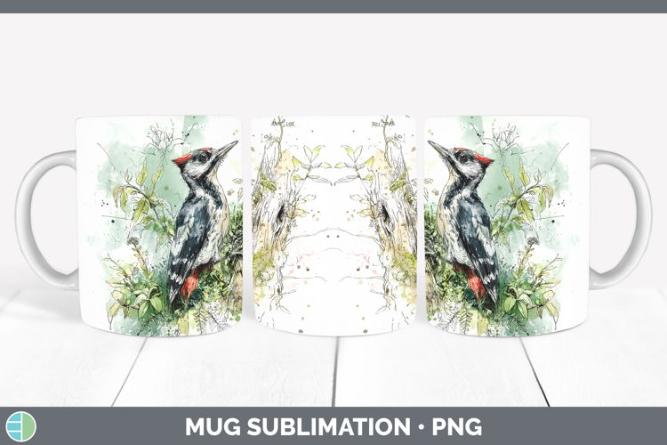 Woodpecker Birds 02 Sketch Mug Wrap Sublimation Design