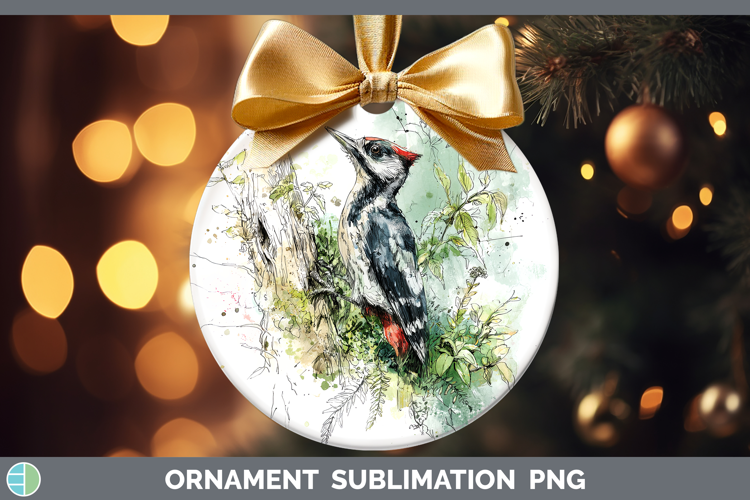 Woodpecker Birds 02 Sketch Ornament Sublimation Design