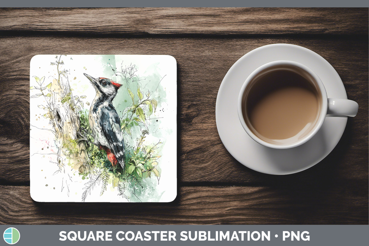 Woodpecker Birds 02 Sketch Square Coaster Sublimation Design