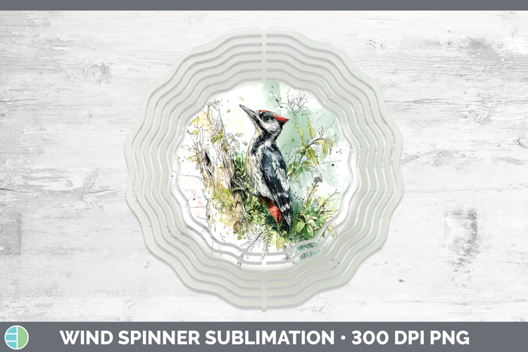 Woodpecker Birds 02 Sketch Wind Spinner Sublimation Design