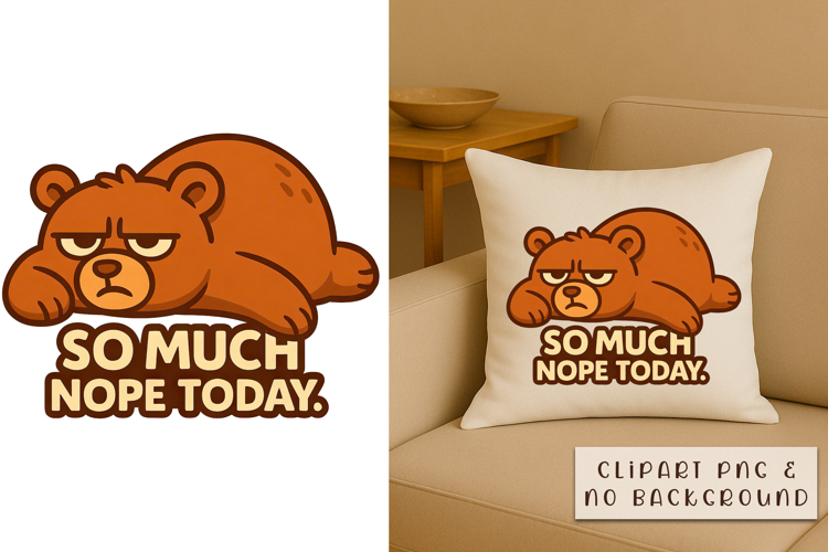 Lazy Bear Clipart PNG, So much nope today example image 1