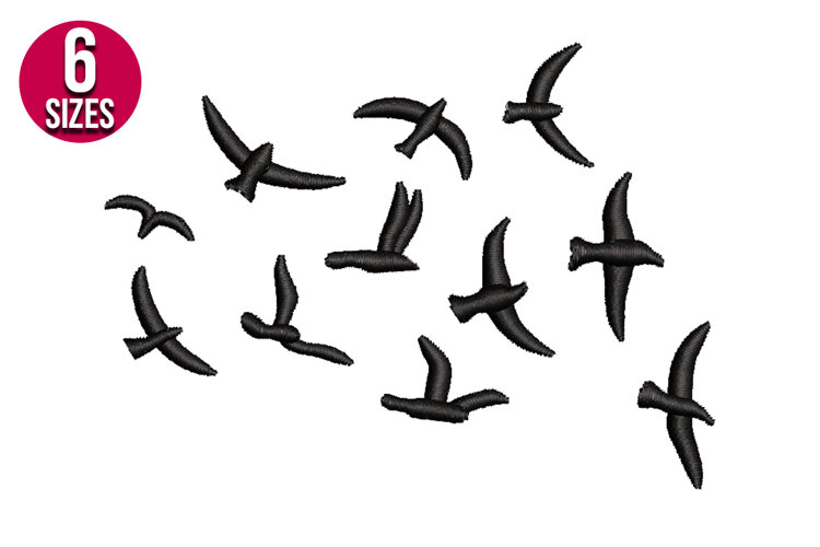 Birds Flock Machine Embroidery Design - 6 sizes example image 1