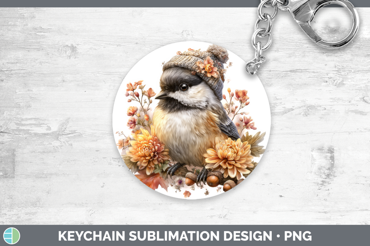 Chickadee Keychain Birds Knit Hat Sublimation Keyring Design