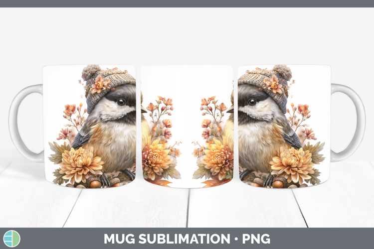 Chickadee Mug Wrap Birds Knit Hat Sublimation Coffee Cup Des