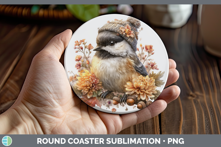 Chickadee Round Coaster Birds Knit Hat Sublimation Coaster D