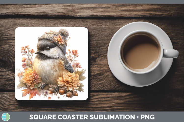Chickadee Square Coaster Birds Knit Hat Sublimation Coaster