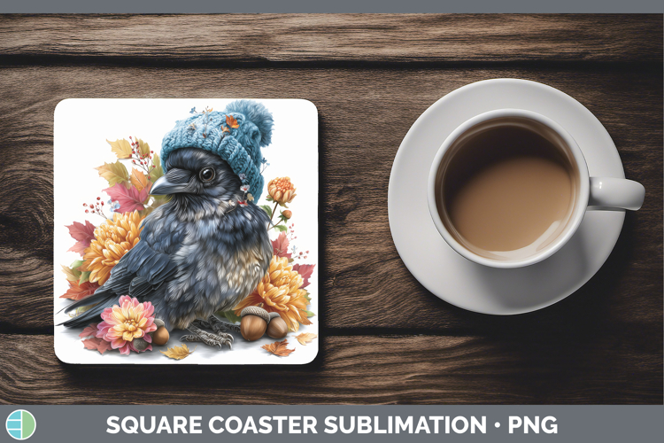 Crow Square Coaster Birds Knit Hat Sublimation Coaster Desig