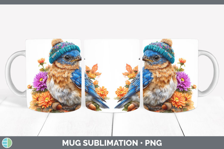 Eastern Bluebird Mug Wrap Birds Knit Hat Sublimation Coffee