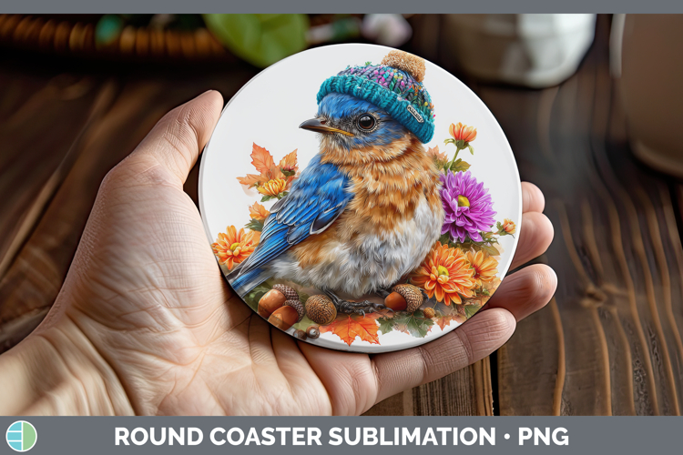 Eastern Bluebird Round Coaster Birds Knit Hat Sublimation Co