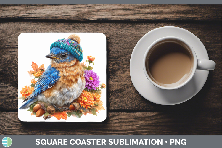 Eastern Bluebird Square Coaster Birds Knit Hat Sublimation C