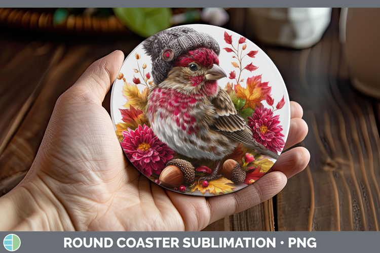 Finch Round Coaster Birds Knit Hat Sublimation Coaster Desig