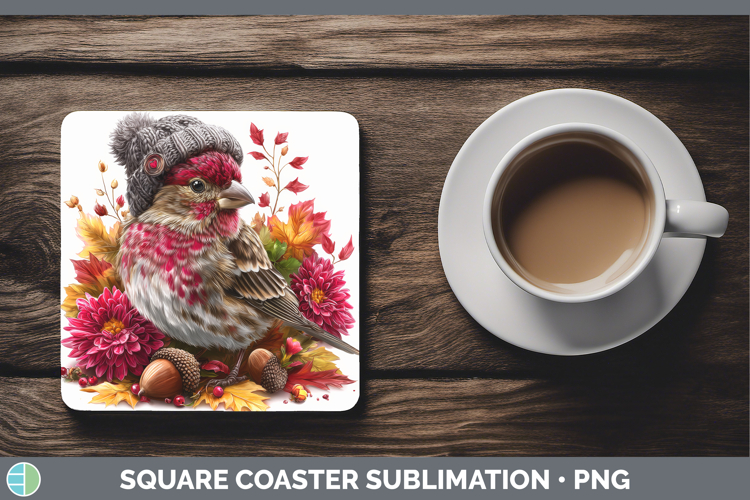 Finch Square Coaster Birds Knit Hat Sublimation Coaster Desi
