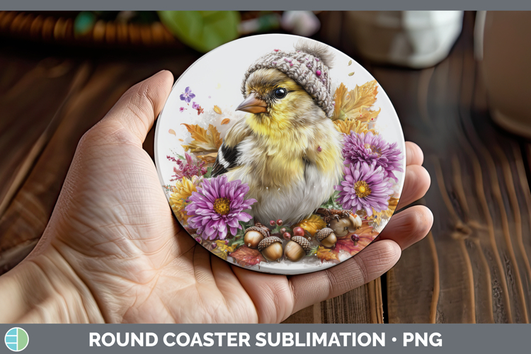 Goldfinch Round Coaster Birds Knit Hat Sublimation Coaster D