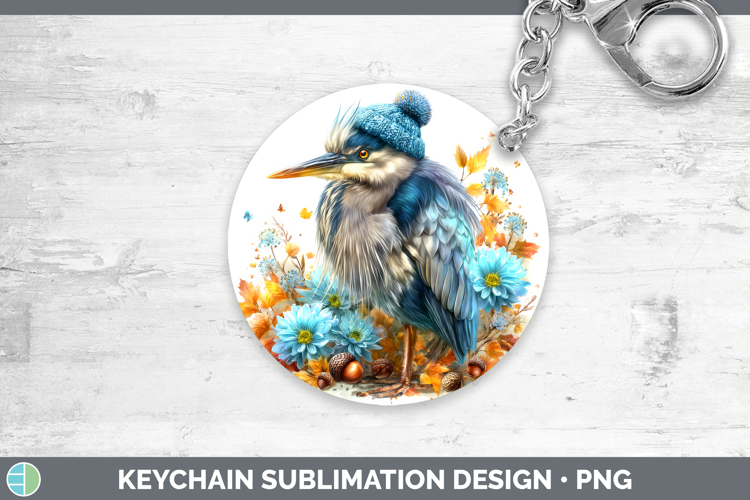 Great Blue Heron Keychain Birds Knit Hat Sublimation Keyring