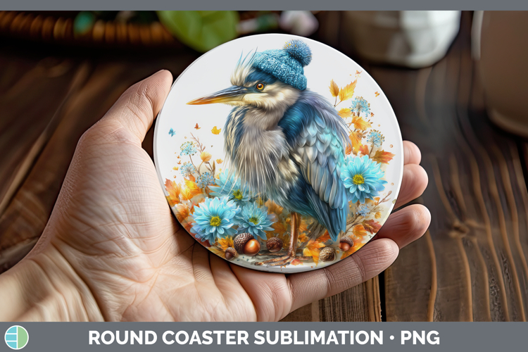 Great Blue Heron Round Coaster Birds Knit Hat Sublimation Co