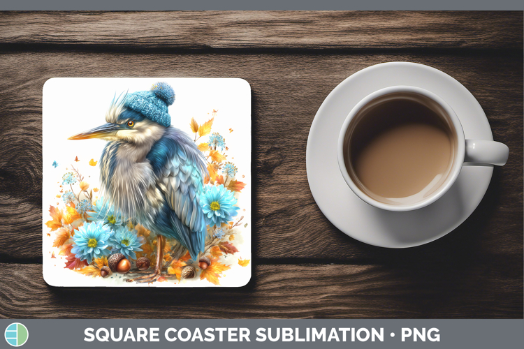 Great Blue Heron Square Coaster Birds Knit Hat Sublimation C